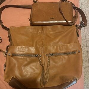 The Sak Brown Leather Shoulder Bag with Wristlet